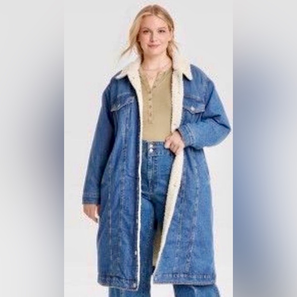 Universal Thread Blue Denim Coat with White Lining
